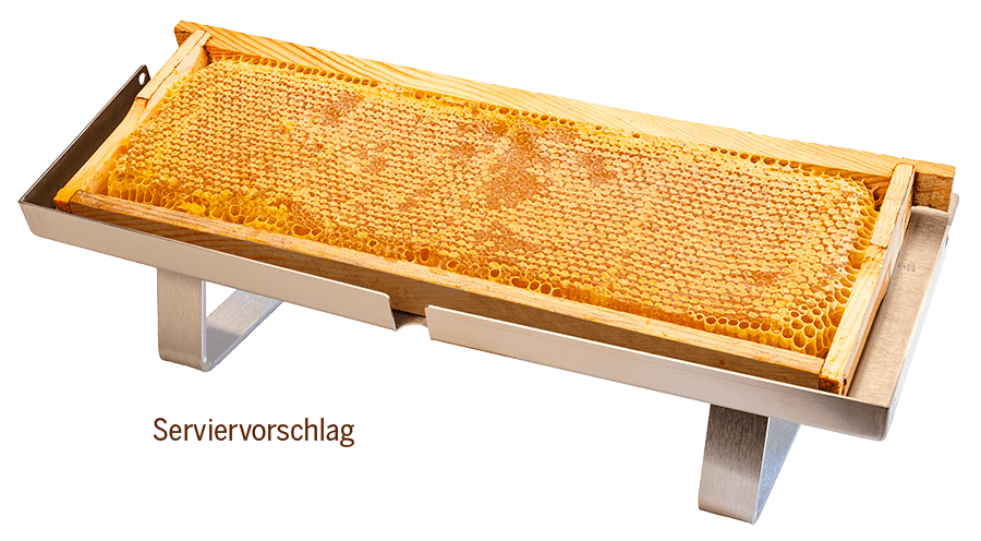Breitsamer Honigwabe in Buffetaufsteller aus Edelstahl