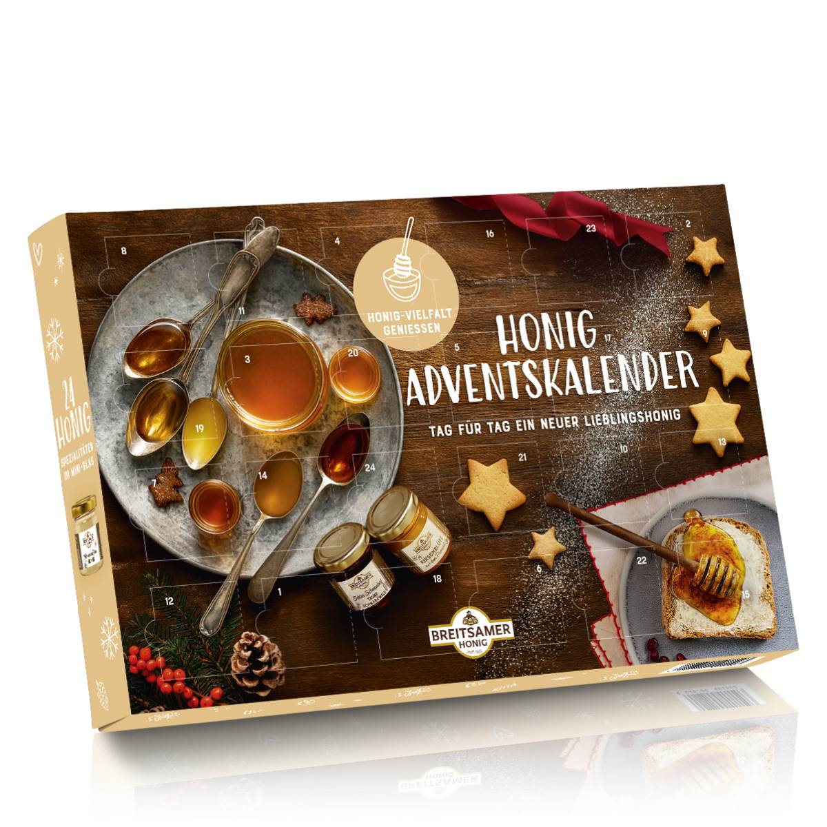 Honey Advent calendar, 24 varieties of Breitsamer honey in mini jars