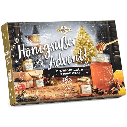 Honig-Adventskalender, 24 Breitsamer Honige im Mini-Glas