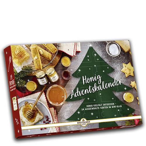 Honig-Adventskalender, 24 Breitsamer Honige im Mini-Glas